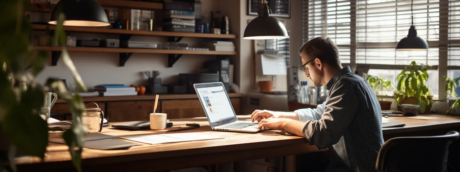 a person sitting at a desk with a laptop, taking notes and studying an online course on advanced seo.