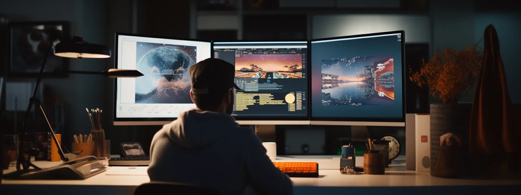 a person sitting at a computer, studying and learning about structured data in an seo course.