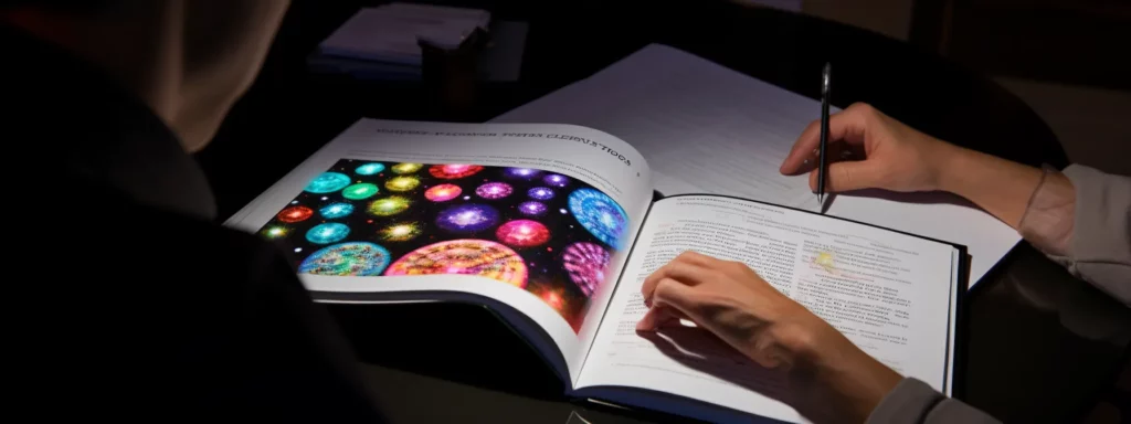 a person studying a google seo guidebook with a determined expression.