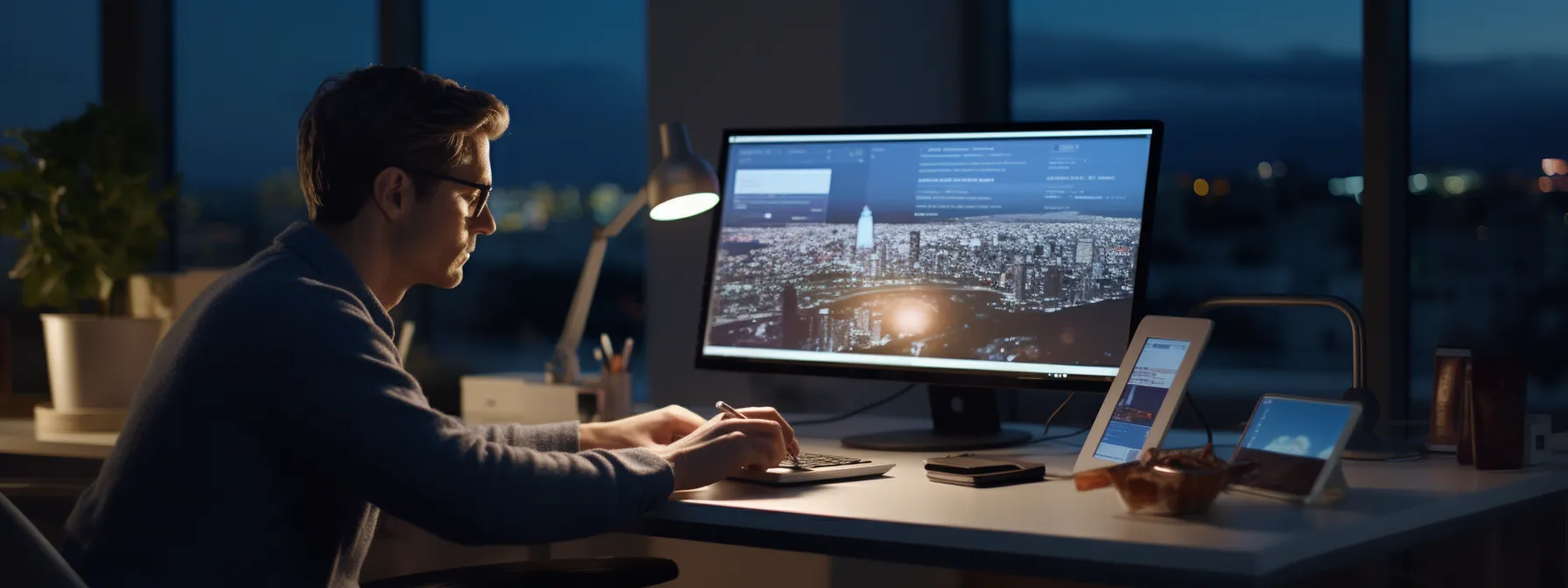 an seo professional analyzing competitor keywords and strategies using diverse software tools.