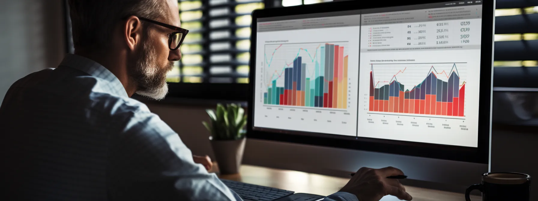 a person analyzing search engine result pages and keyword trends to create an effective sem plan, while utilizing tools like google analytics and google search console for performance tracking and optimization.