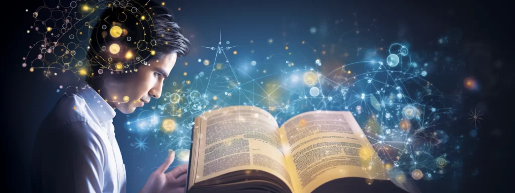 a person reading a book titled "demystifying seo: the ultimate guide to learning seo optimization."