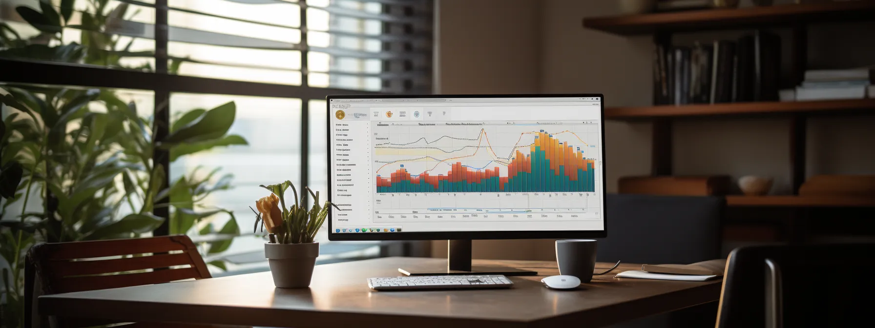 a person analyzing social media data on a computer screen, with graphs and charts showing user behavior and preference patterns.