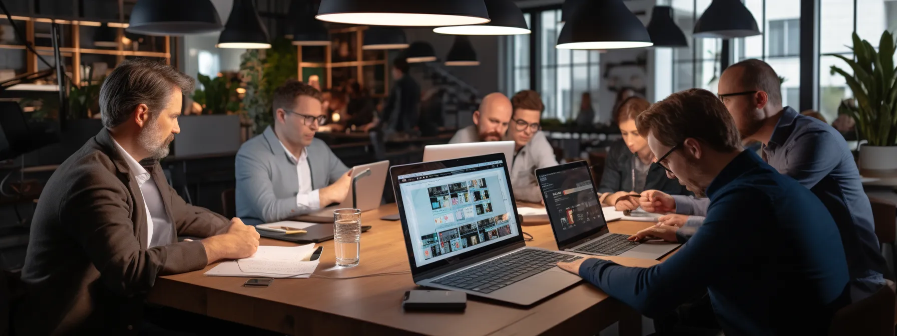 a group of marketers studying and discussing advanced technical mobile seo practices.