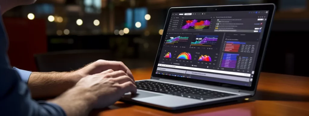 a person typing on a laptop with a website analytics dashboard displayed on the screen, highlighting seo strategies and content marketing integration.