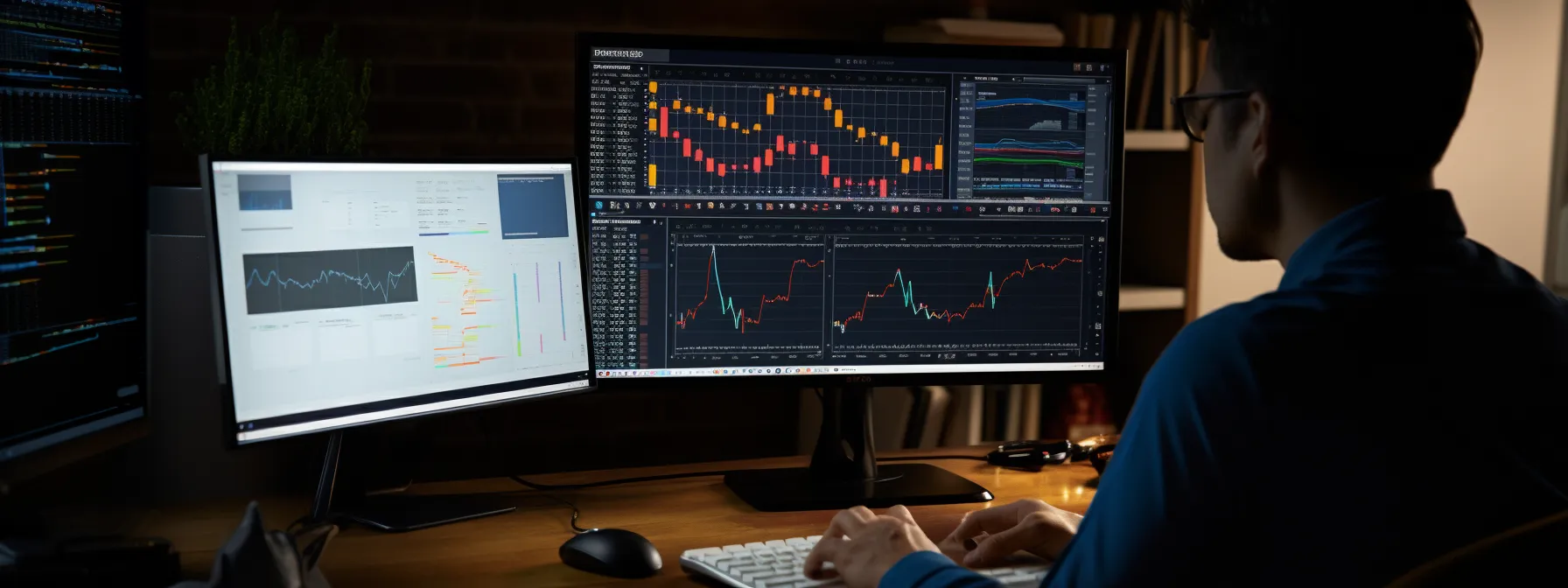 a person analyzing data on a computer screen with various google analytics reports and graphs displayed.