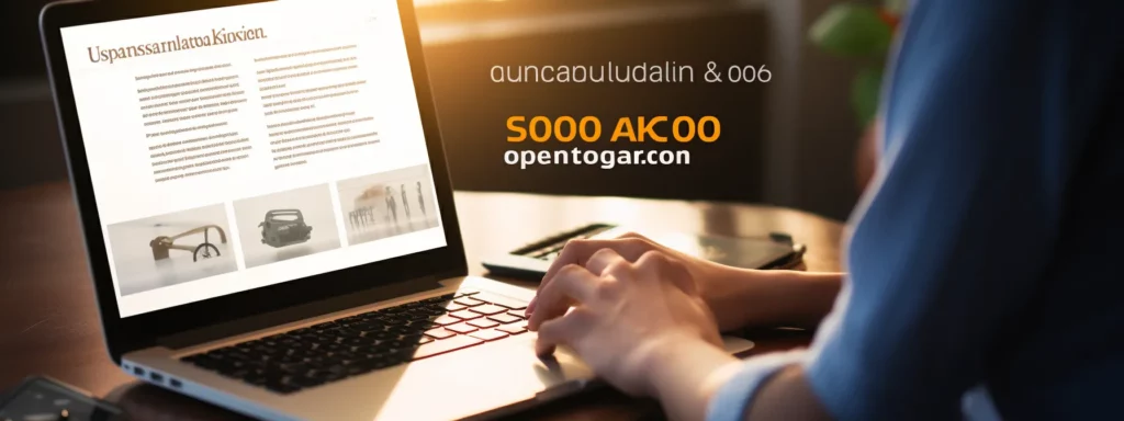 a person typing on a laptop with a webpage open showing an article titled "unlocking advanced seo: a guide on keyword optimization."