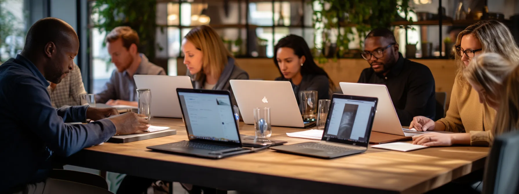 a diverse group of digital marketers attending an seo training session, engaged and taking notes.