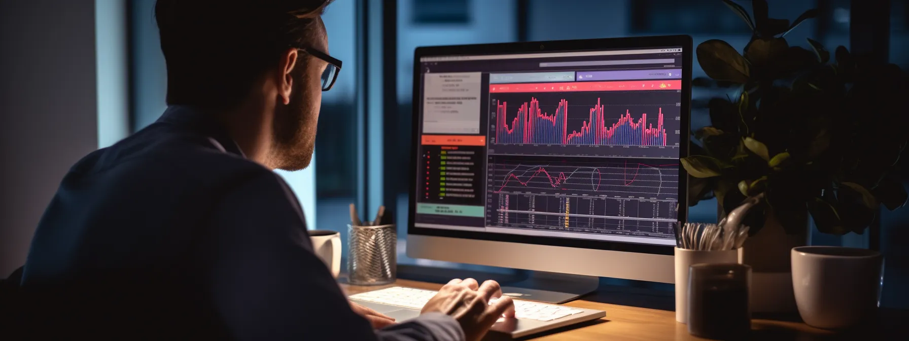 a person analyzing website analytics and search engine optimization data on a computer screen.
