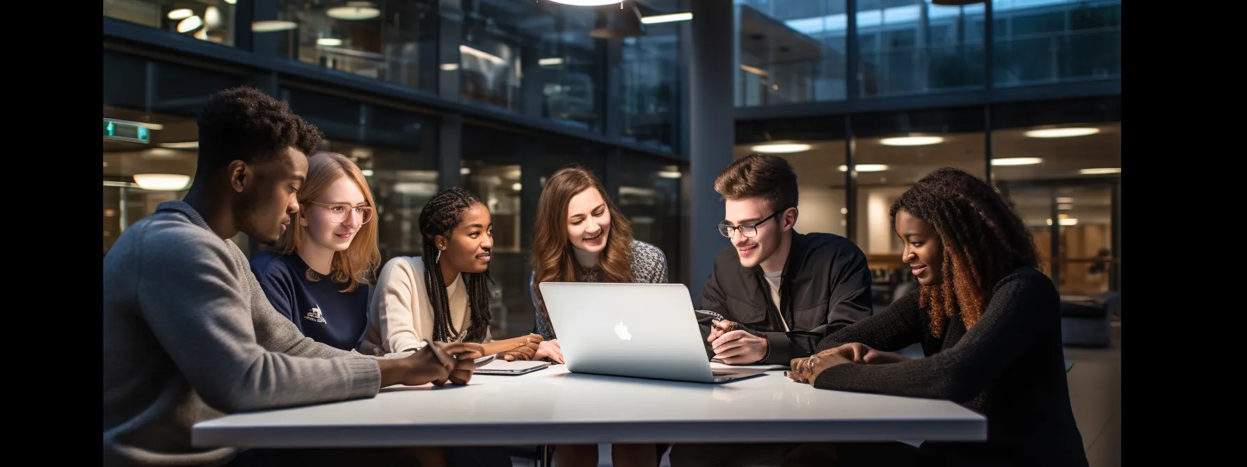 a group of seo students discussing and learning together in a supportive environment.