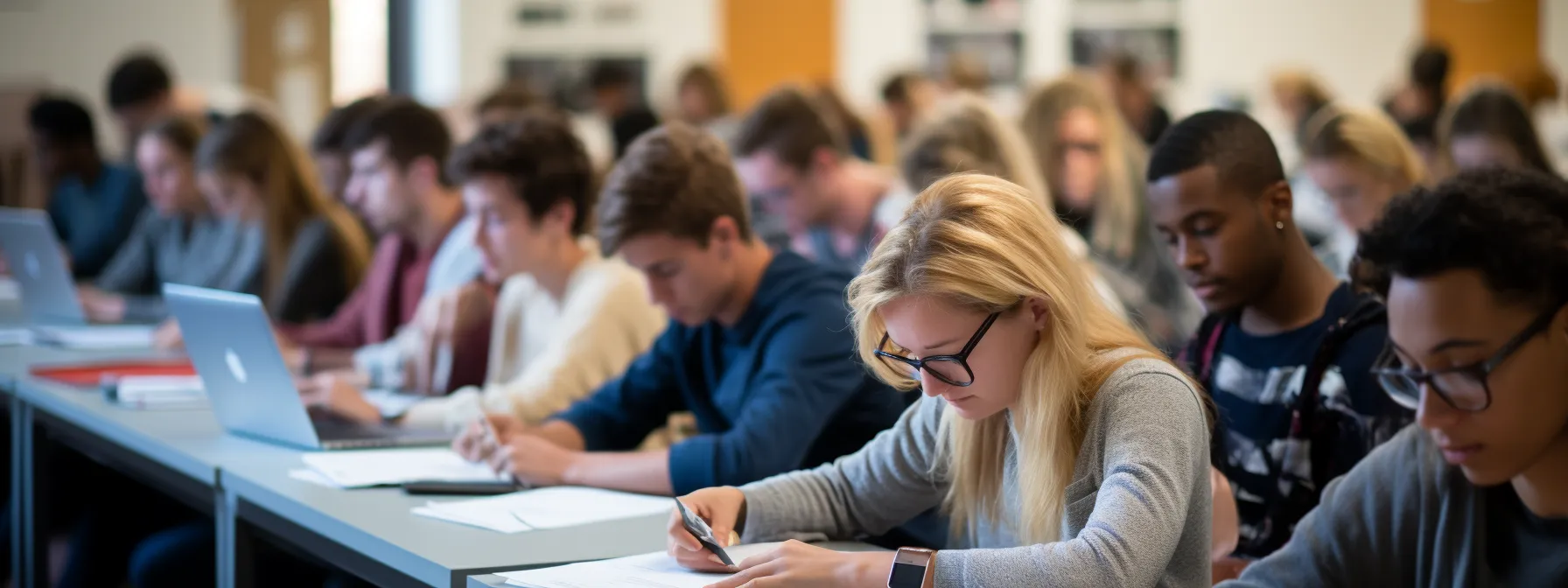 a group of students attentively listening and taking notes as they learn about on-page seo in a classroom setting.