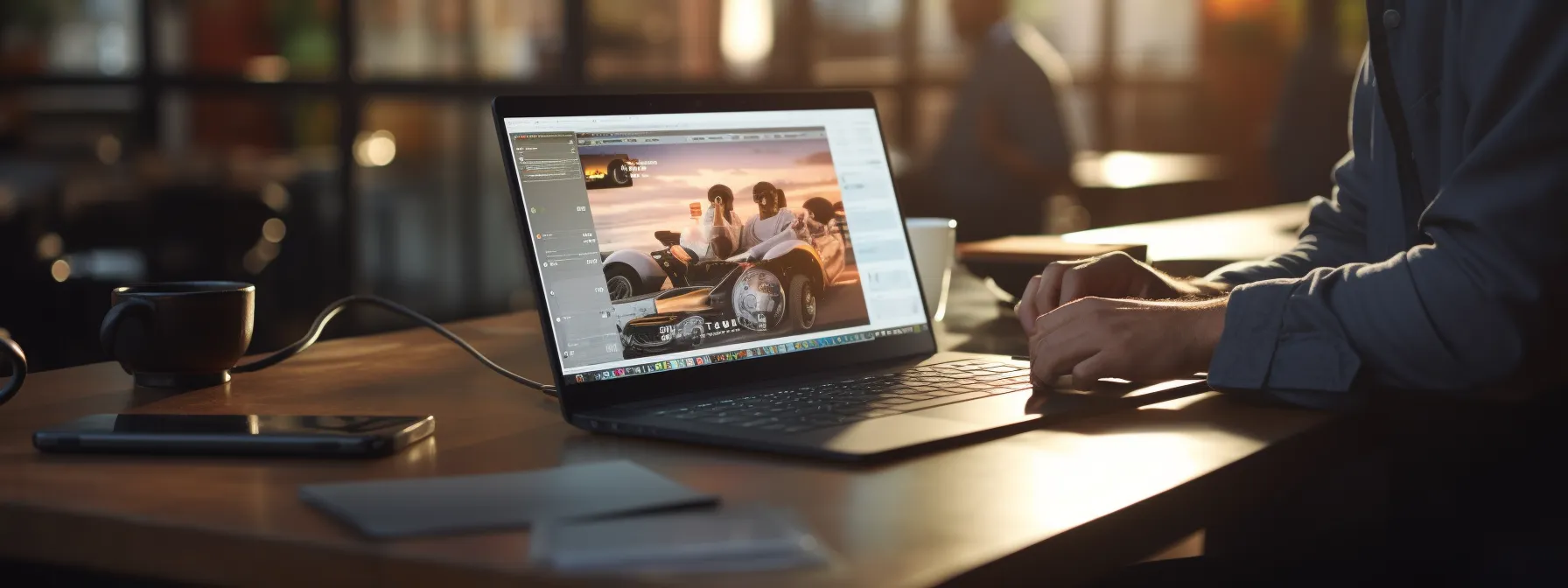a person sitting at a desk, studying an seo course with a laptop and notebook open.