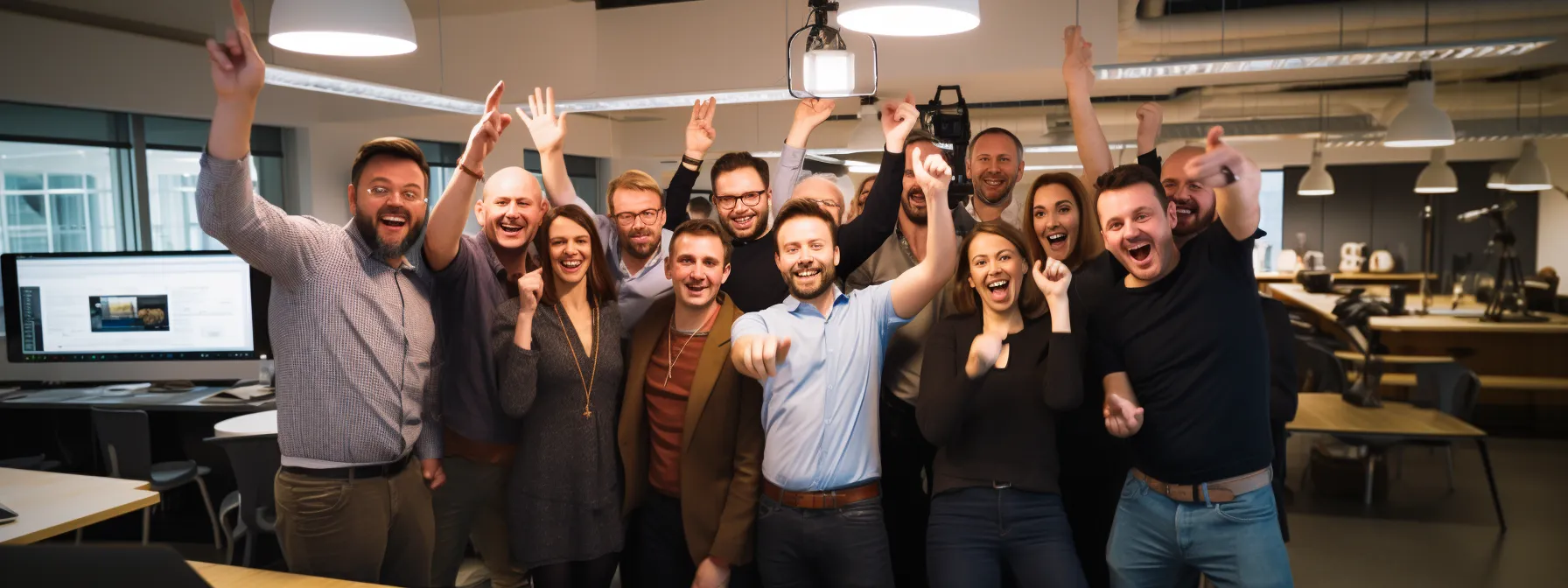 digital marketers celebrating their success after undergoing seo training classes, showcasing their achievements and new skills.