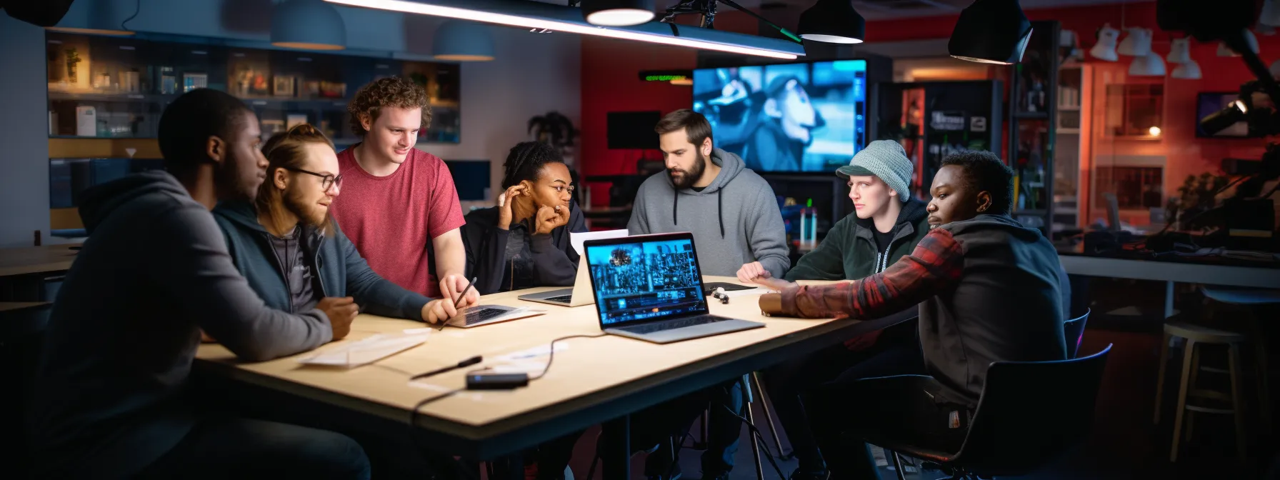 a group of students engage in a hands-on seo training course, guided by expert instructors, in a modern classroom setting.