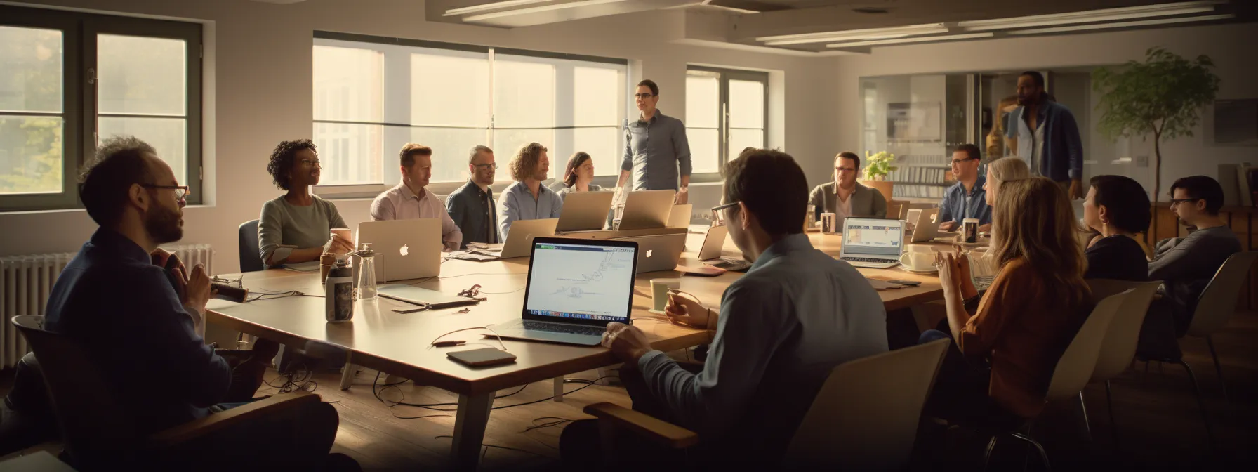 a group of individuals attending an seotheory class, learning about google seo strategies and techniques.