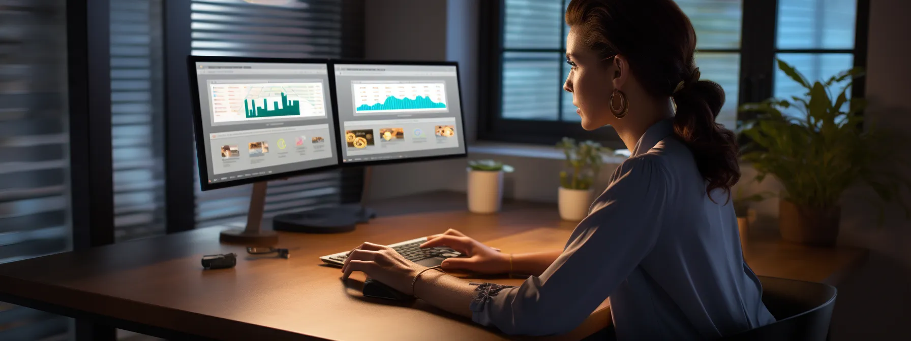 a person studying a computer screen with a website optimization dashboard displayed.