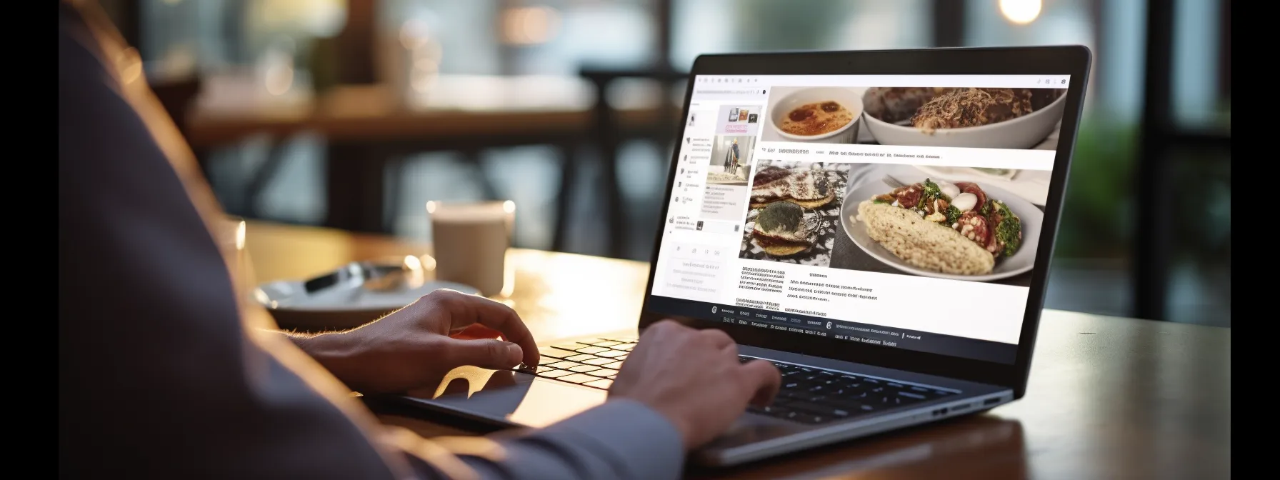 a person using a laptop to create visually appealing and seo optimized social media posts.