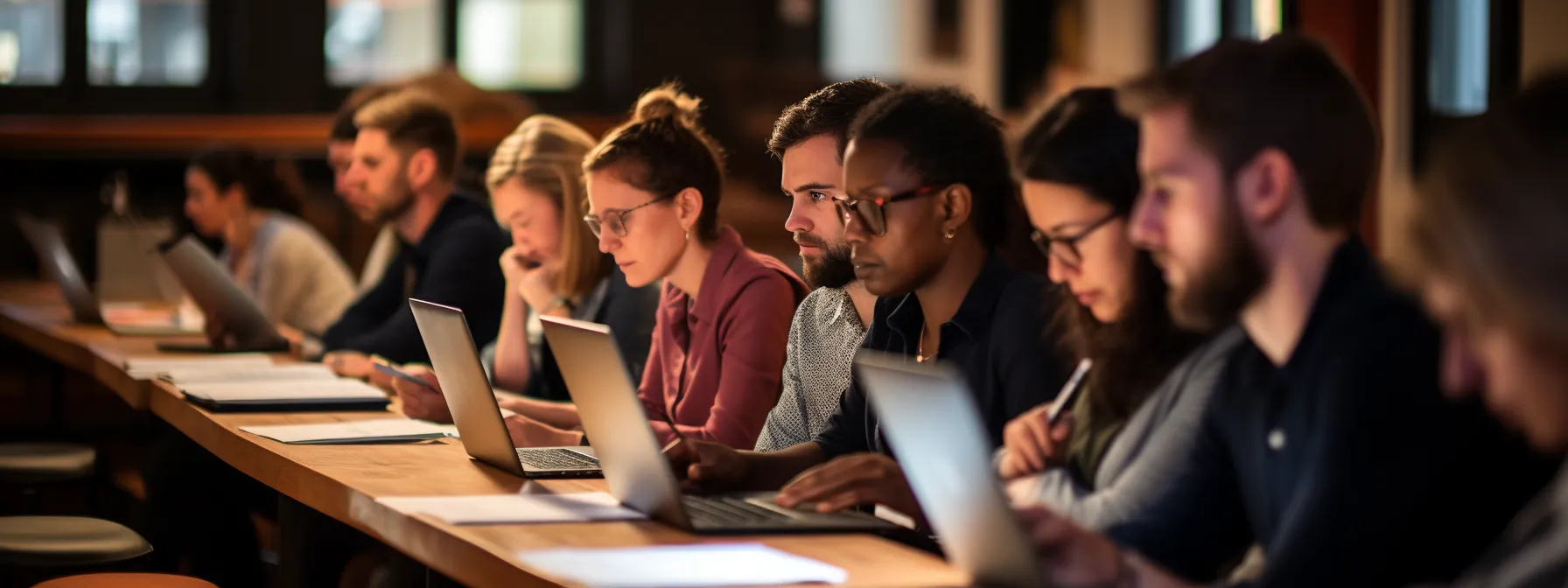 a group of students eagerly listening and taking notes during a comprehensive seo training course offered by seotheory.