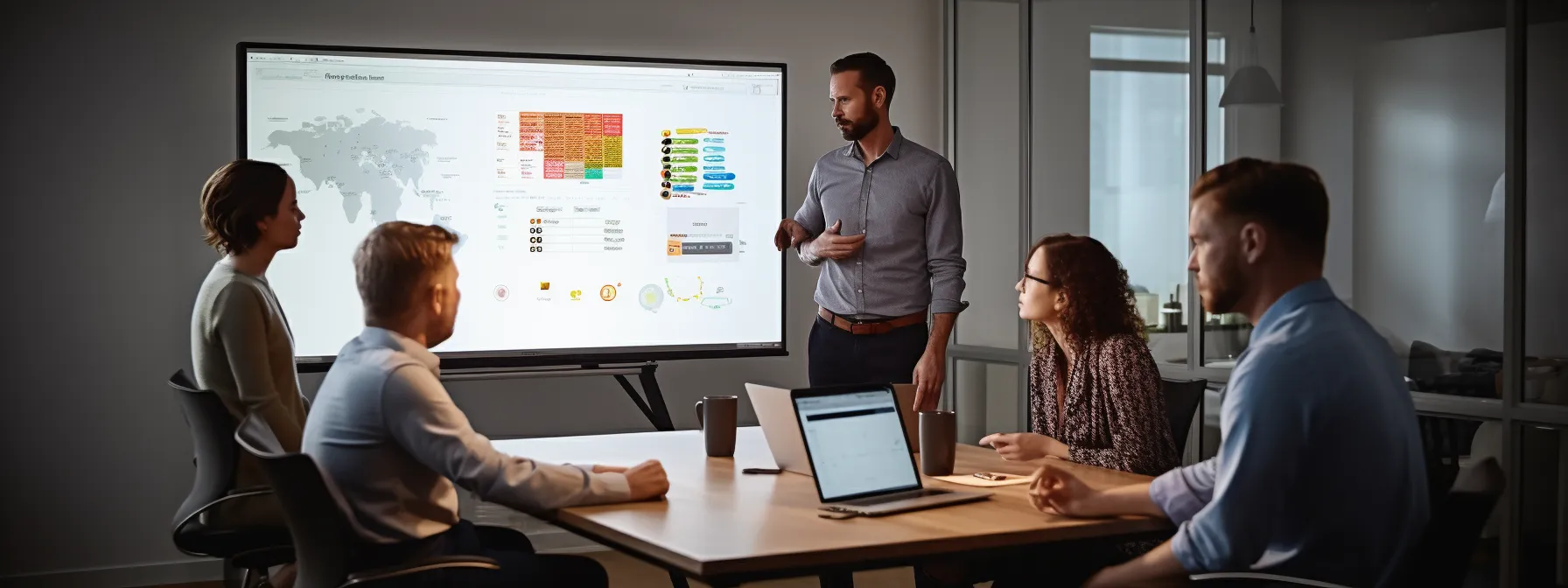 digital marketers discussing and brainstorming seo strategies at a whiteboard.