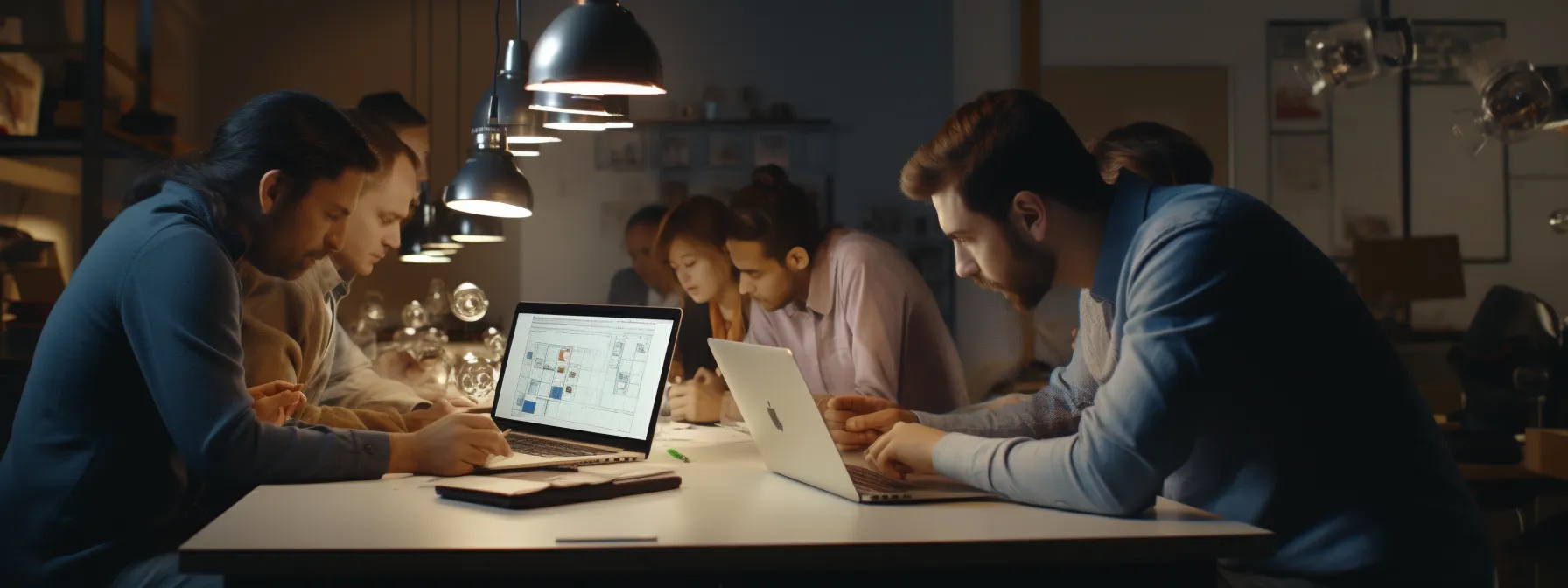 a group of marketers studying keyword clustering and its influence on search engine rankings.