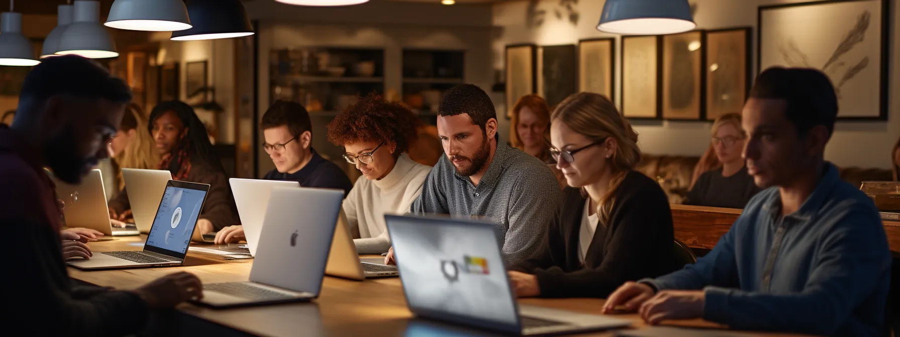 a diverse group of people eagerly learning and engaged in an online course on seo optimization.