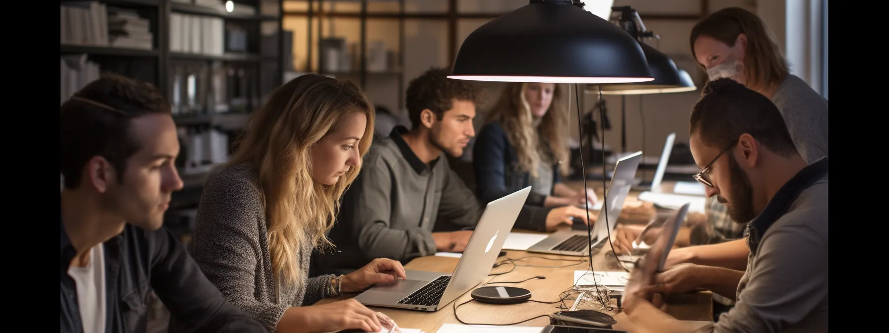 a group of students diligently learning content strategy in an seo course.