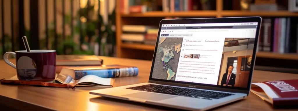 a laptop with a website showing an online seo course surrounded by books and notepads.