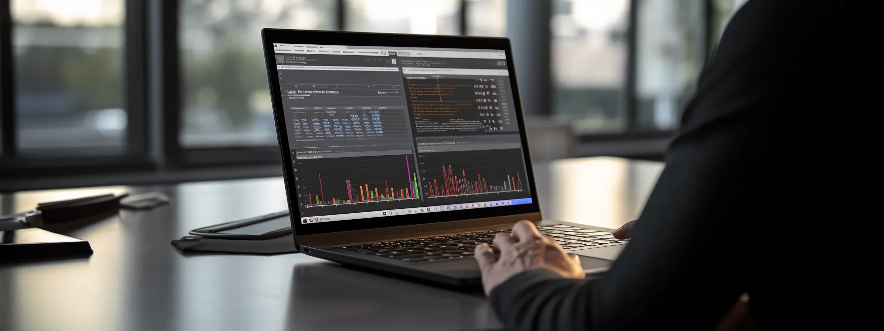 a person is analyzing technical seo elements on a laptop screen in a well-organized workspace.