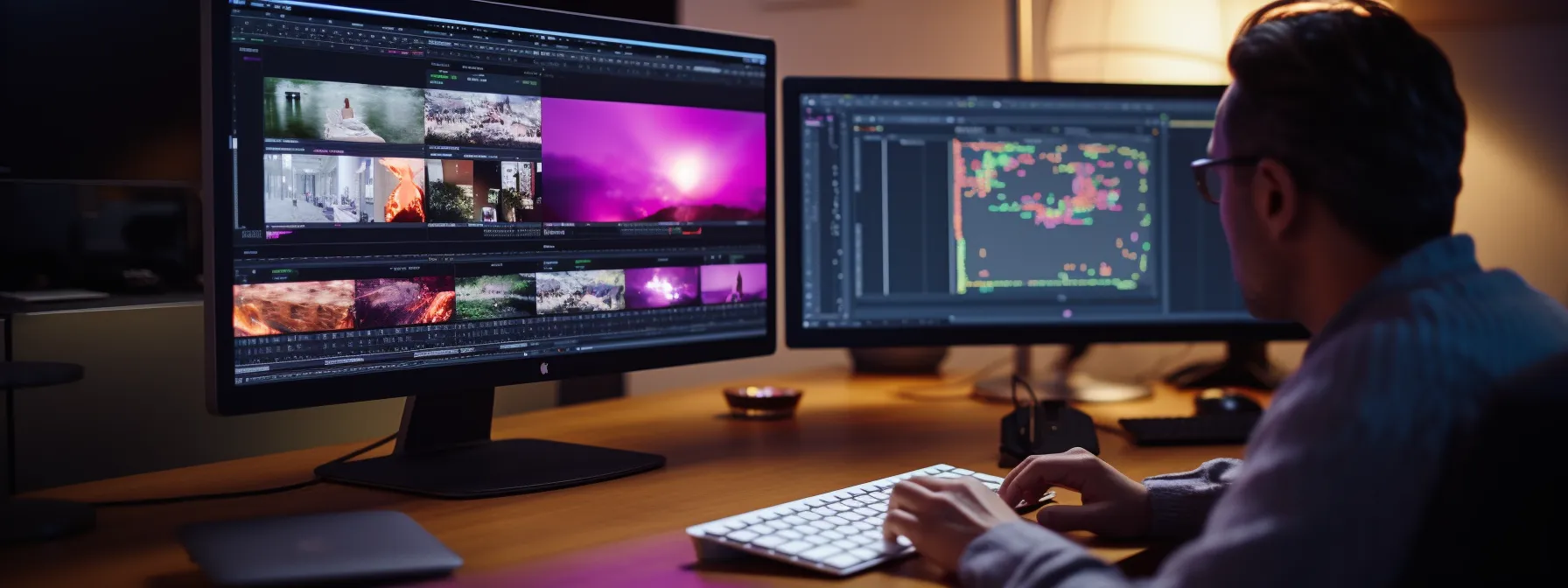 a person sitting in front of a computer, taking an online course on keyword clustering.