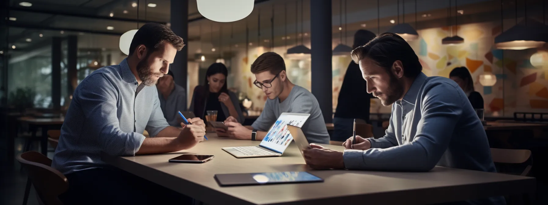 seo experts studying and discussing advanced mobile seo techniques on their mobile devices.