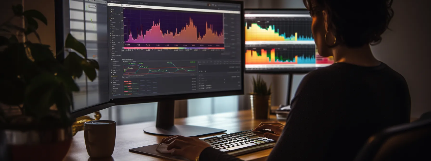 a person analyzing complex performance metrics and data to optimize their online presence for higher organic reach.