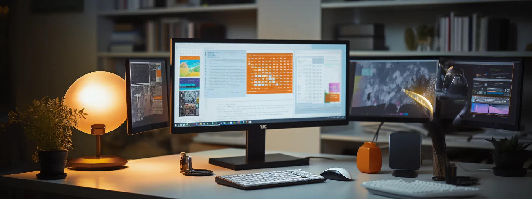 a person sitting at a desk, surrounded by seotheory course materials and a computer screen displaying google's ranking systems.