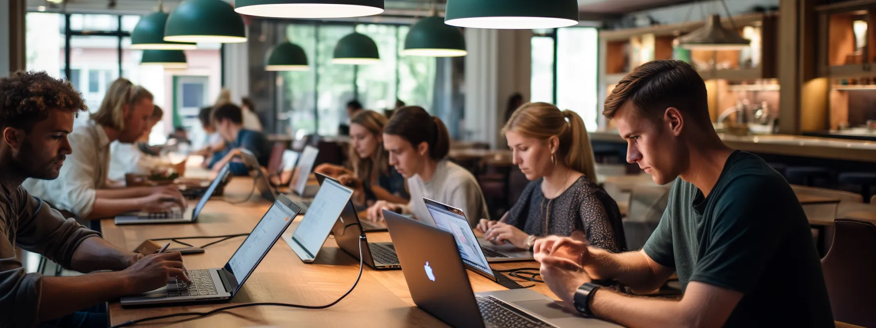 a group of students using computers and taking notes while attending an seo content writing class.