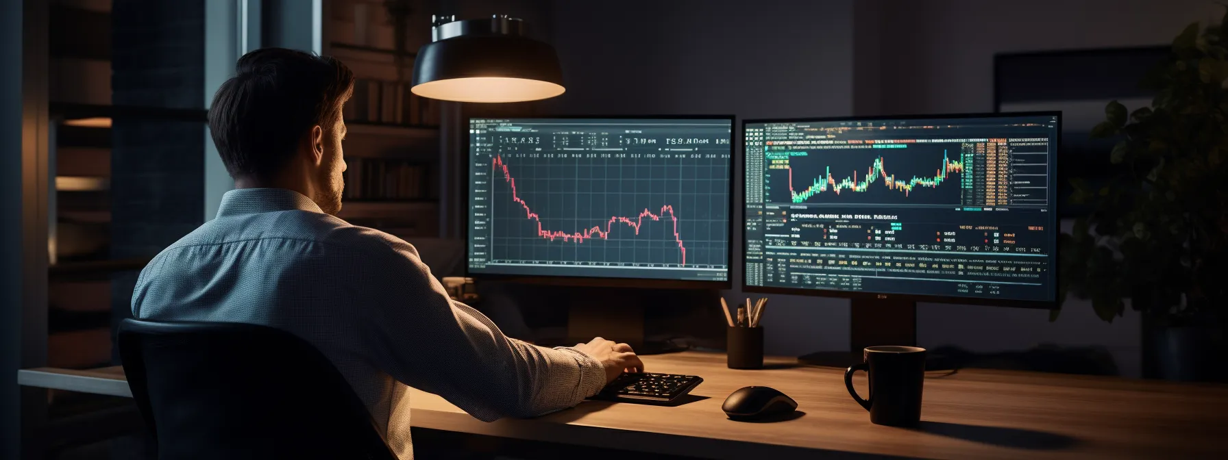 a person sitting at a computer, surrounded by charts, graphs, and keywords, deep in concentration as they optimize their seo strategy.