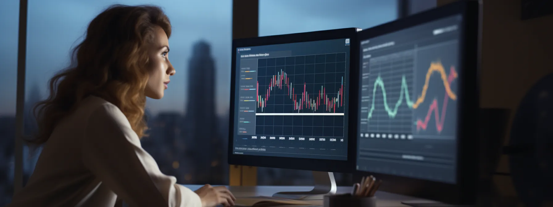 a person analyzing voice search analytics on a computer screen.