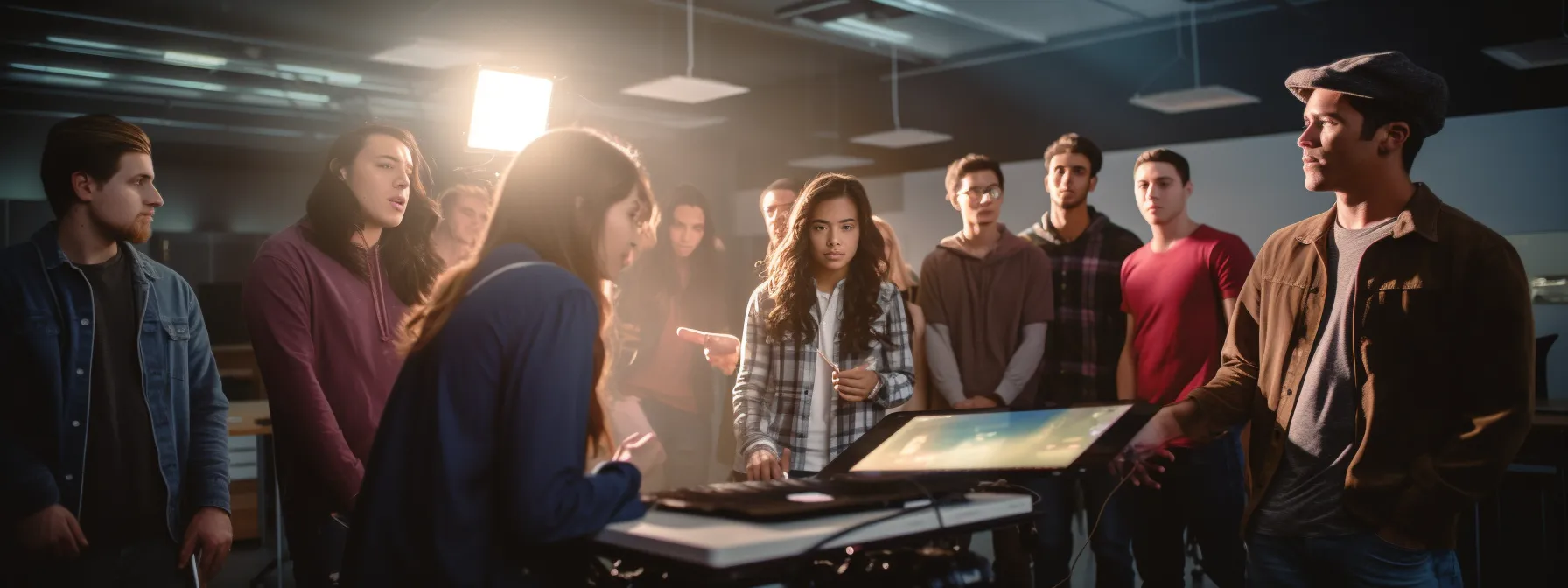 an instructor confidently leading a group of students through a complex seo landscape.
