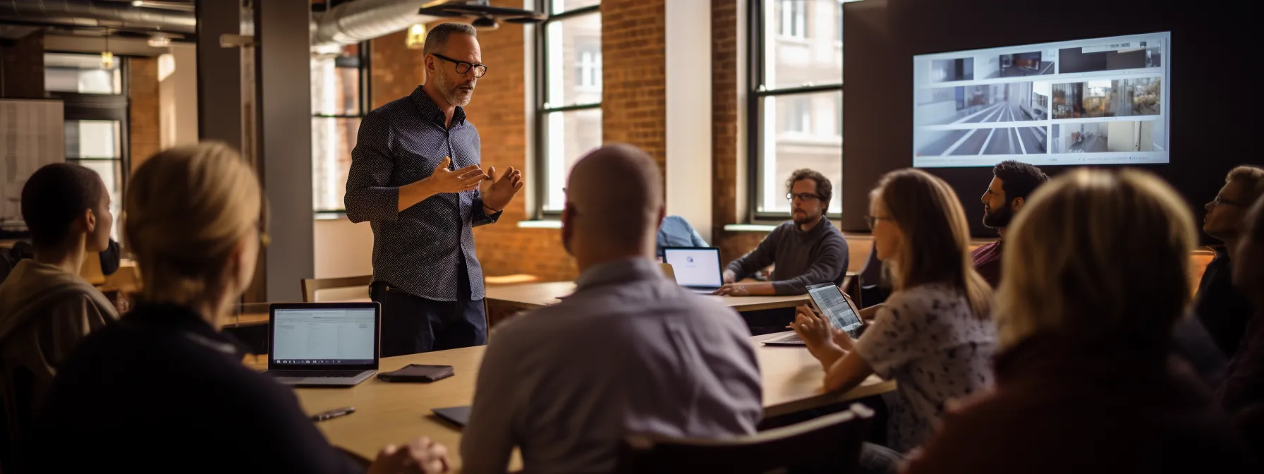 an instructor teaching a class of participants about link building strategies for improved seo performance.
