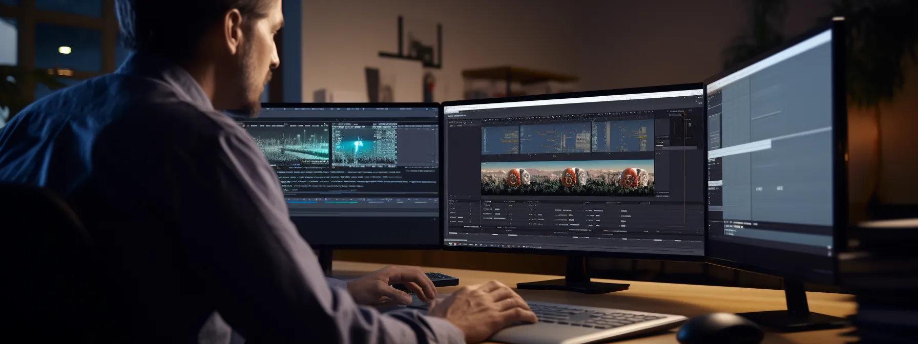 a person using a computer to analyze and optimize voice search strategies.
