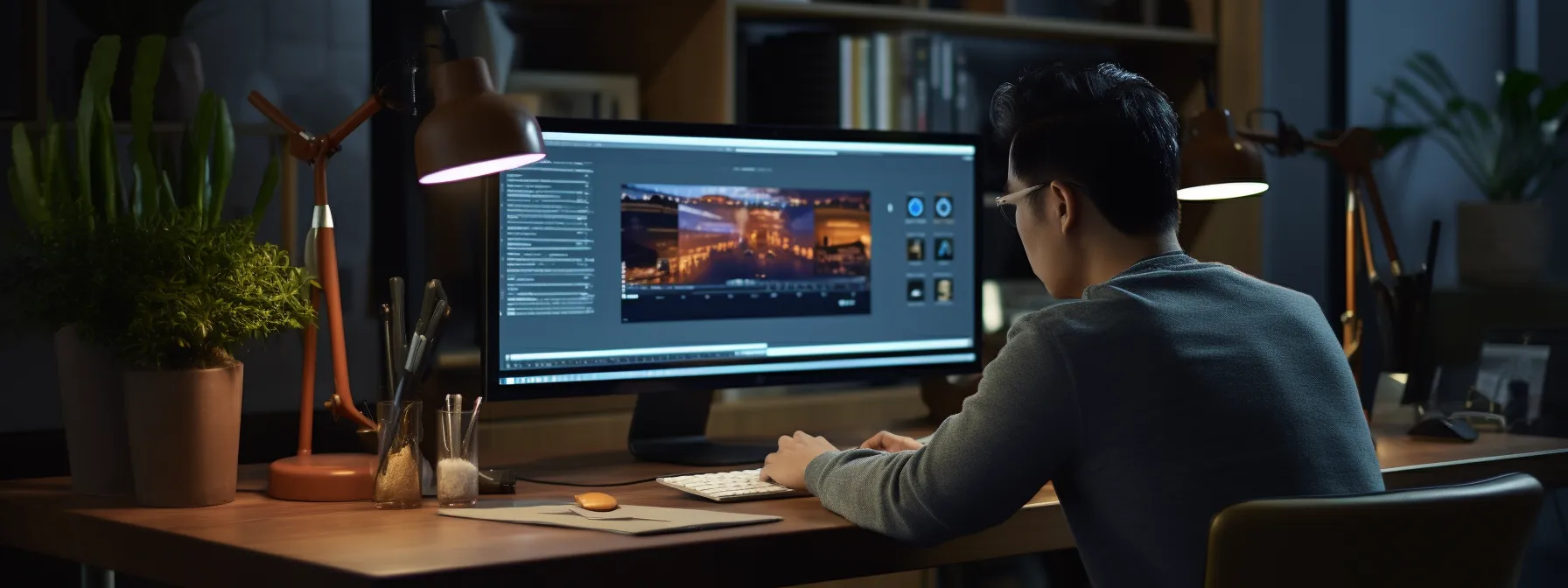 a person sitting at a computer, focused and engaged in the process of getting certified in google analytics 4.