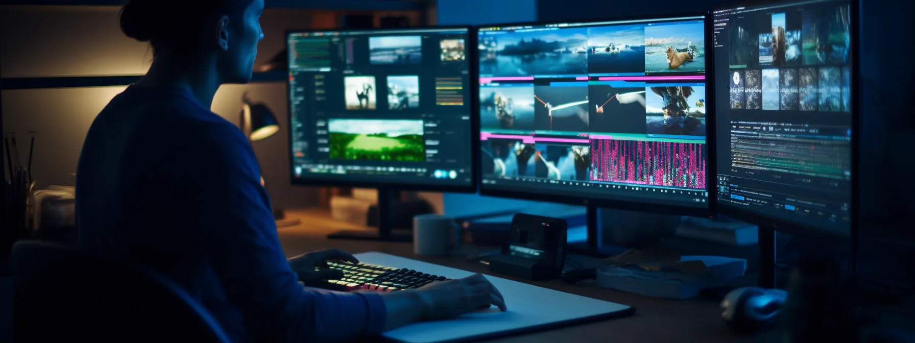 a person using a computer to manage social media platforms for link building.