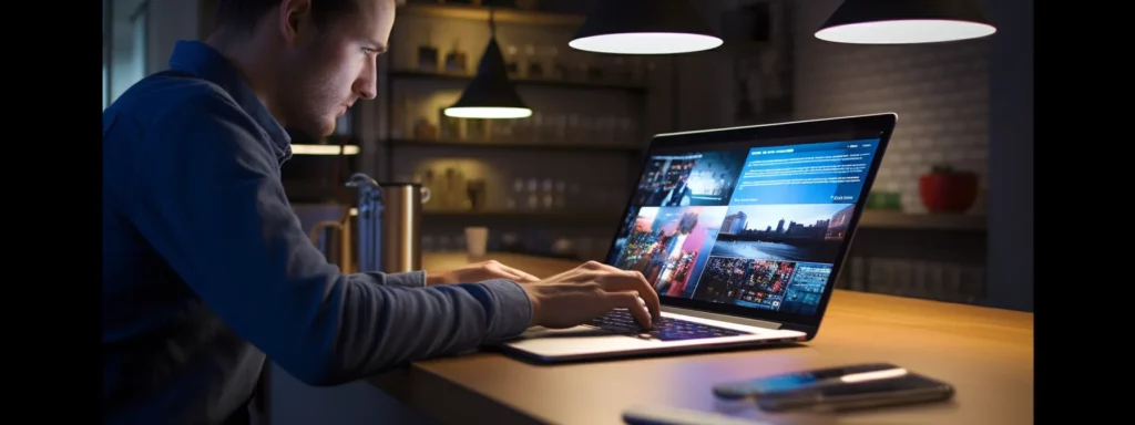 a person sitting behind a laptop, typing and working on optimizing their google my business profile for advanced seo mastery.