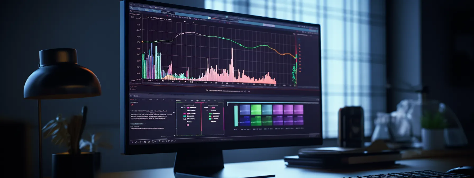 a person analyzing a computer screen displaying various performance metrics and data.