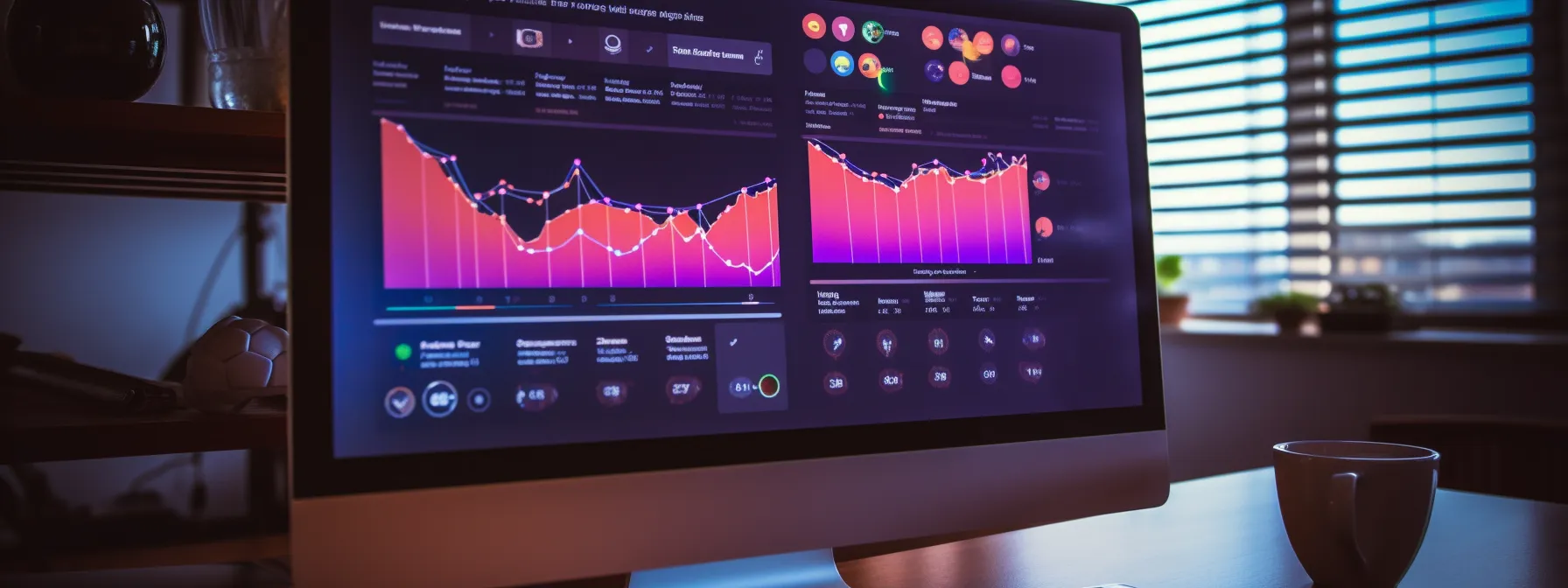 a computer screen displaying a website's traffic stats, social media icons, and different websites connected by lines to represent the concept of link equity and building connections in seo.