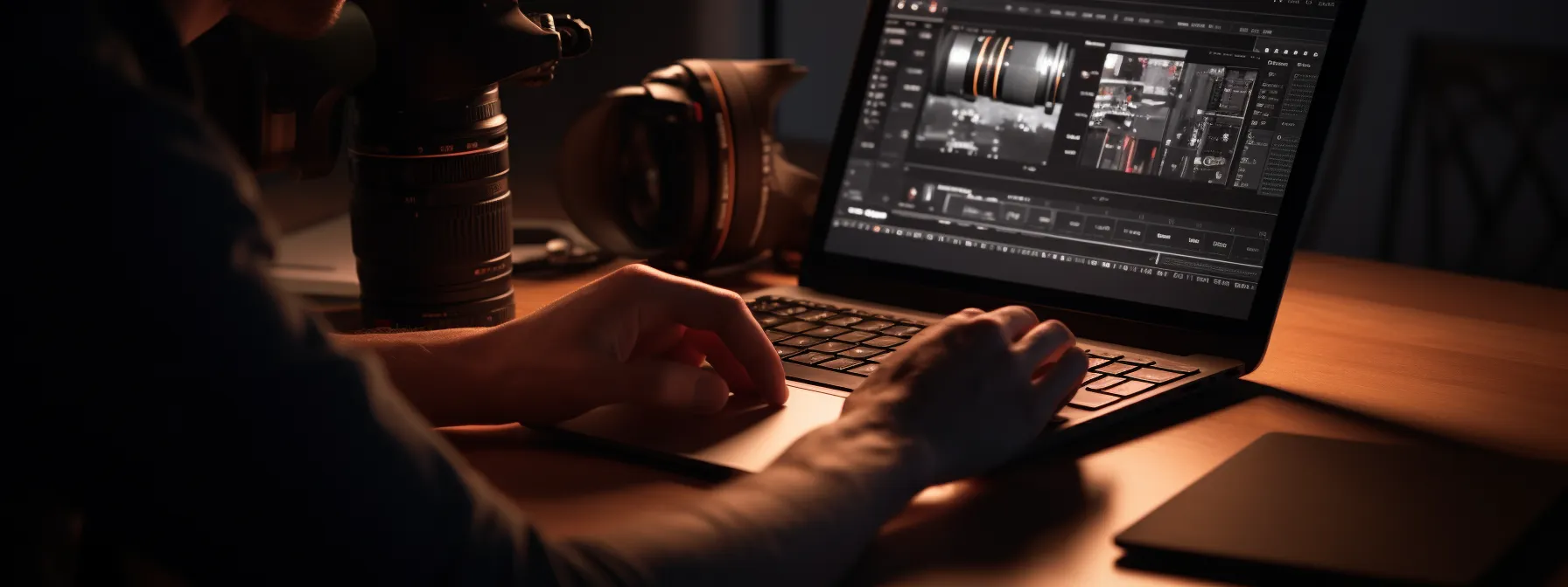 the photo shows a person using advanced keyword research tools to analyze search metrics and select high-performing keywords for content optimization.