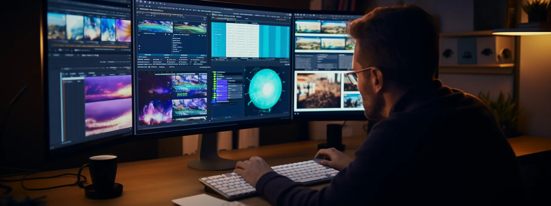 a person using seo tools to analyze backlinks and search engine algorithms on a computer screen.